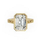 Emerald Cut Bezel Set Filigree Engagement Ring