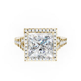 Princess Cut Halo & V-Split Shank Pavé Diamond Ring