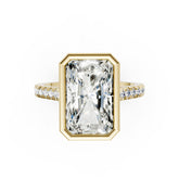 Radiant Brilliant Diamond Bezel Engagement Ring with Hidden Halo Diamond