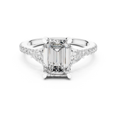 Emerald Cut Lab Grown Diamond Three Stone Trillion Ring