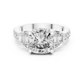Three Stone Cushion Diamond Ring With Pave Band