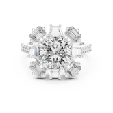 Cushion Cut Sunburst Halo Wedding Ring