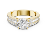 Round Cut Triple Row Pave and Channel Set Diamond Ring