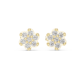 Round Diamond 6-Petal Flower Studs Earrings