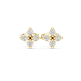 Round Diamond Four-Stone Floral Stud Earrings