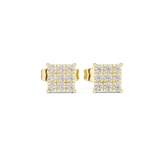 Round Diamond Square Cluster Stud Earrings