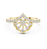Art Deco V-Shaped Round Diamond Scalloped Ring
