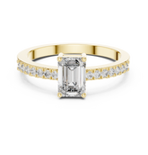 Emerald Cut Diamond Solitaire Pave Set Engagement Ring