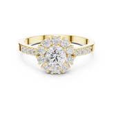 Round Cut Diamond Floral Cluster Cathedral Shank Engagement Ring
