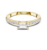 Horizontal Emerald Cut Pave Set Diamond Ring