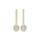Cushion Cut Lab Diamond Halo Drop Earrings