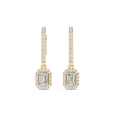 Emerald Cut Lab Diamond Halo Drop Earrings
