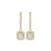 Princess Cut Lab Diamond Halo Drop Earrings