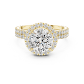 Round Diamond Halo Double Row Pave Band Ring Set