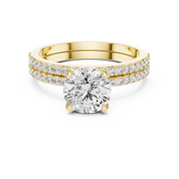 Two-Row Band Round Cut Diamond Bridal Ring Set