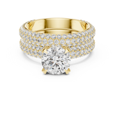 Triple Row Pavé Round Diamond Bridal Ring Set