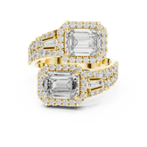 Emerald Cut Toi et Moi Bypass Ring With Baguette Accents