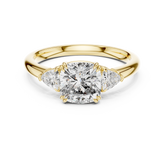 Cushion Cut Three Stone Wedding Ring With Trillion Side Diamonds