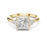 Princess Cut Three Stone Wedding Ring With Trillion Side Diamonds