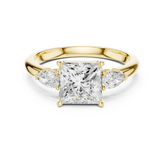 Pear Accent Princess Cut Three Stone Promise Ring