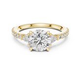 Pave Set Round Cut Three Stone Engagement Ring