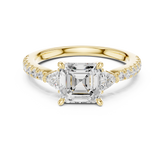 Pave Set Asscher Cut Three Stone Engagement Ring