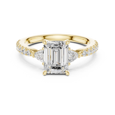 Pave Set Emerald Cut Three Stone Engagement Ring