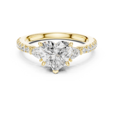Pave Set Heart Cut Three Stone Engagement Ring