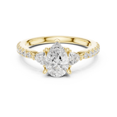 Pave Set Pear Cut Three Stone Engagement Ring