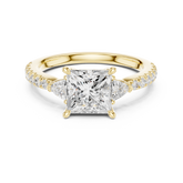 Pave Set Princess Cut Three Stone Engagement Ring