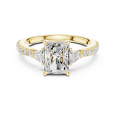 Pave Set Radiant Cut Three Stone Engagement Ring