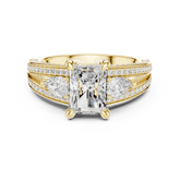 Radiant Diamond With Pear Side Stones & Double Pave Ring