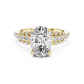 Oval Lab Diamond Ring with Double Pavé Shank & Scalloped Halo