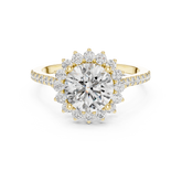 Round Cut Diamond Sunburst Halo Anniversary Ring