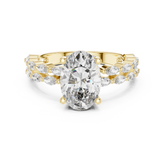 Oval Cut Diamond Ring With Double Row Marquise Band