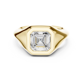 Asscher Cut Solitaire Diamond Bezel Set Signet Ring