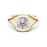 Cushion Cut Solitaire Diamond Bezel Set Signet Ring