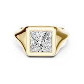 Princess Cut Solitaire Diamond Bezel Set Signet Ring