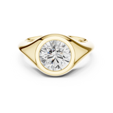 Round Cut Solitaire Diamond Bezel Set Signet Ring