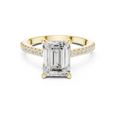 Emerald Cut Hidden Halo and Pave Band Engagement Ring