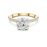 Round Cut Hidden Halo and Pave Band Engagement Ring