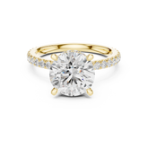 Round Cut Diamond Double Hidden Halo and Pave Engagement Ring