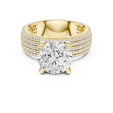 Round Cut Diamond Five Row Pave Wide Band with Hidden Halo Wedding Ring