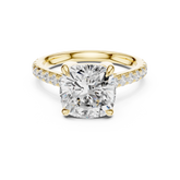 Pave Set Cushion Cut Diamond Hidden Halo Ring