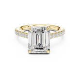 Pave Set Emerald Cut Diamond Hidden Halo Ring