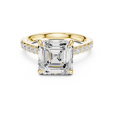 Pave Set Asscher Cut Diamond Hidden Halo Ring