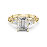Emerald And Pear Cut Trilogy Milgrain Pave Set Ring