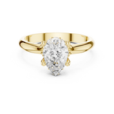 Pear Cut Diamond Solitaire Ring with Unique Petal Prongs & Hidden Halo
