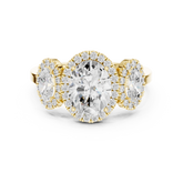 Oval Cut Three-Stone Diamond With Halo Engagement Ring