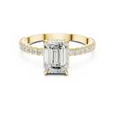 Emerald Cut Diamond Hidden Halo With Double Prong Set Engagement Ring
